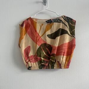 Anthropologie Geisha Designs Crop Top Womens S Plant Novelty Linen Resort Beach